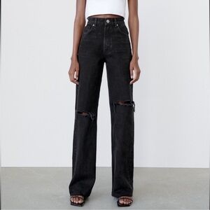 Zara Black Ripped Flare Jeans